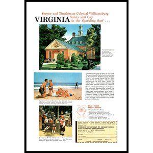 1962 Virginia Sunny And Gay Vintage Print Ad Colonial Williamsburg Beach Decor